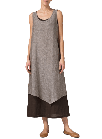 LINEN DOUBLE LAYERED LONG DRESS