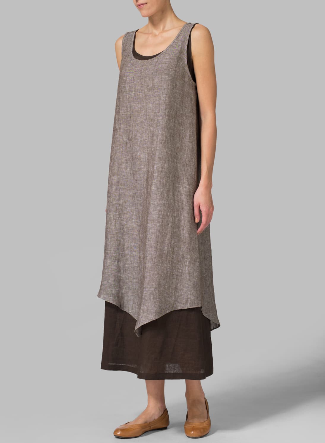 LINEN DOUBLE LAYERED LONG DRESS
