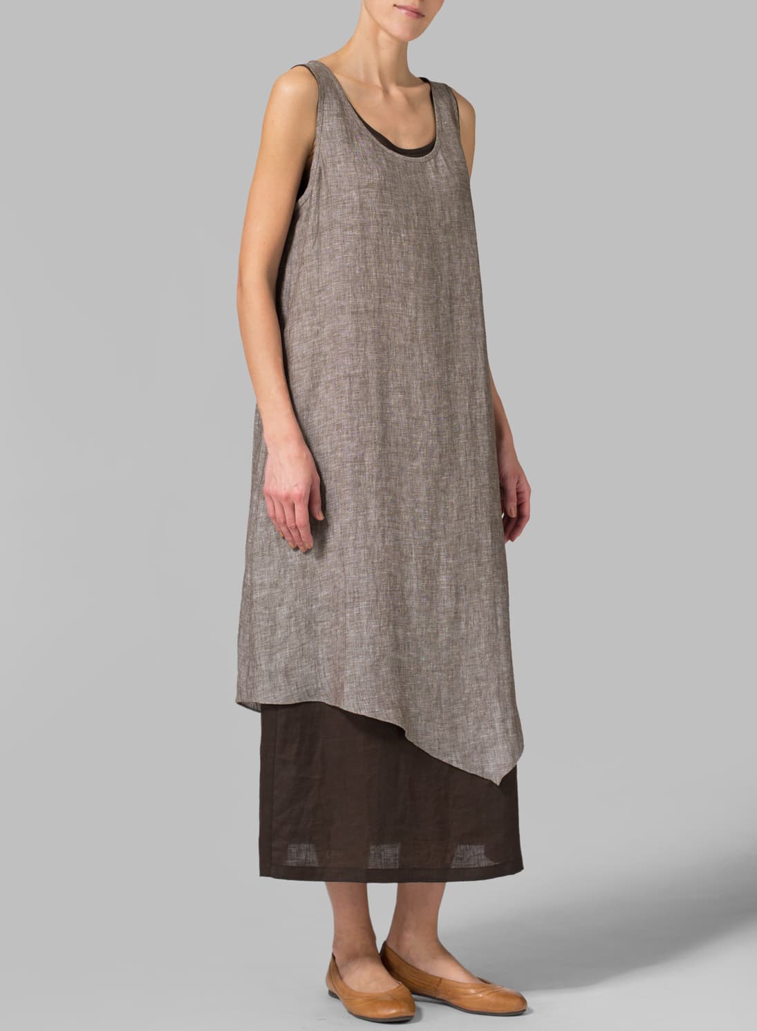 LINEN DOUBLE LAYERED LONG DRESS