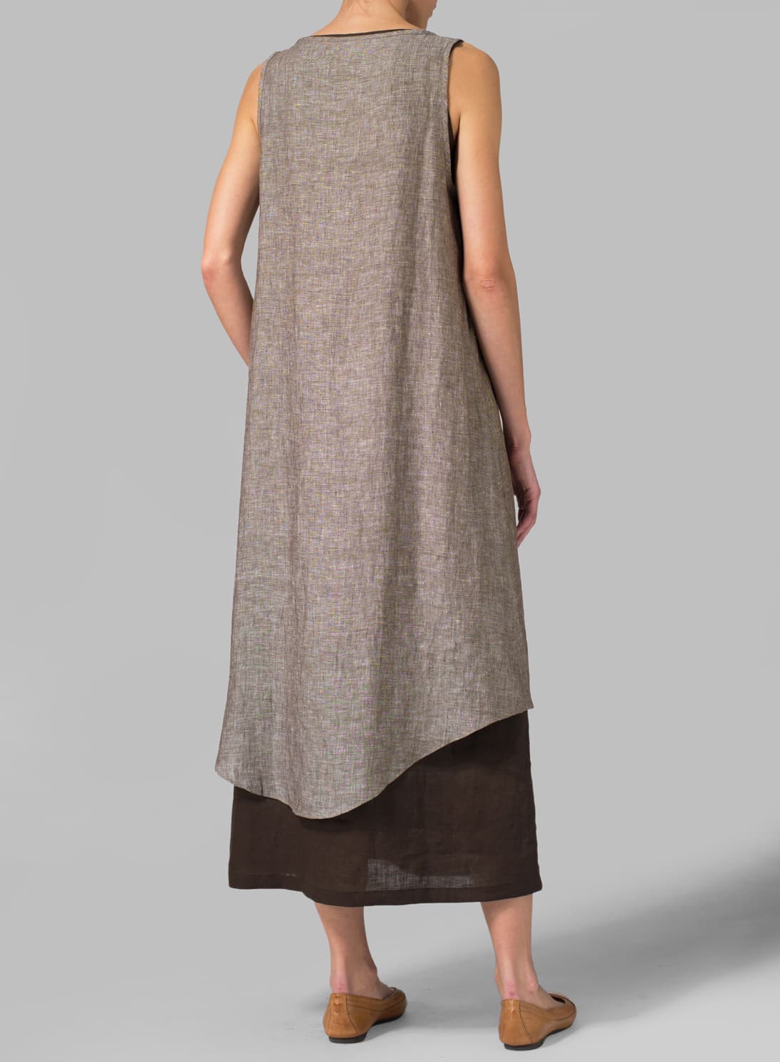 LINEN DOUBLE LAYERED LONG DRESS