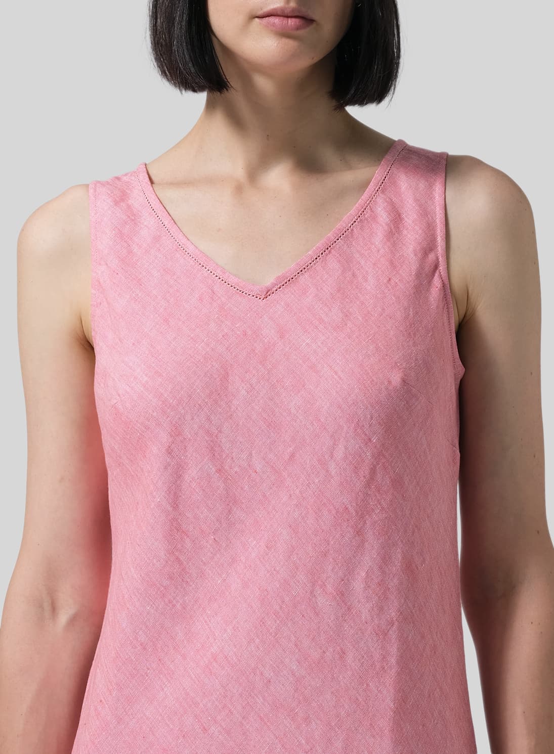 LIGHT CORAL LINEN BIAS CUT SLEEVELESS LONG DRESS