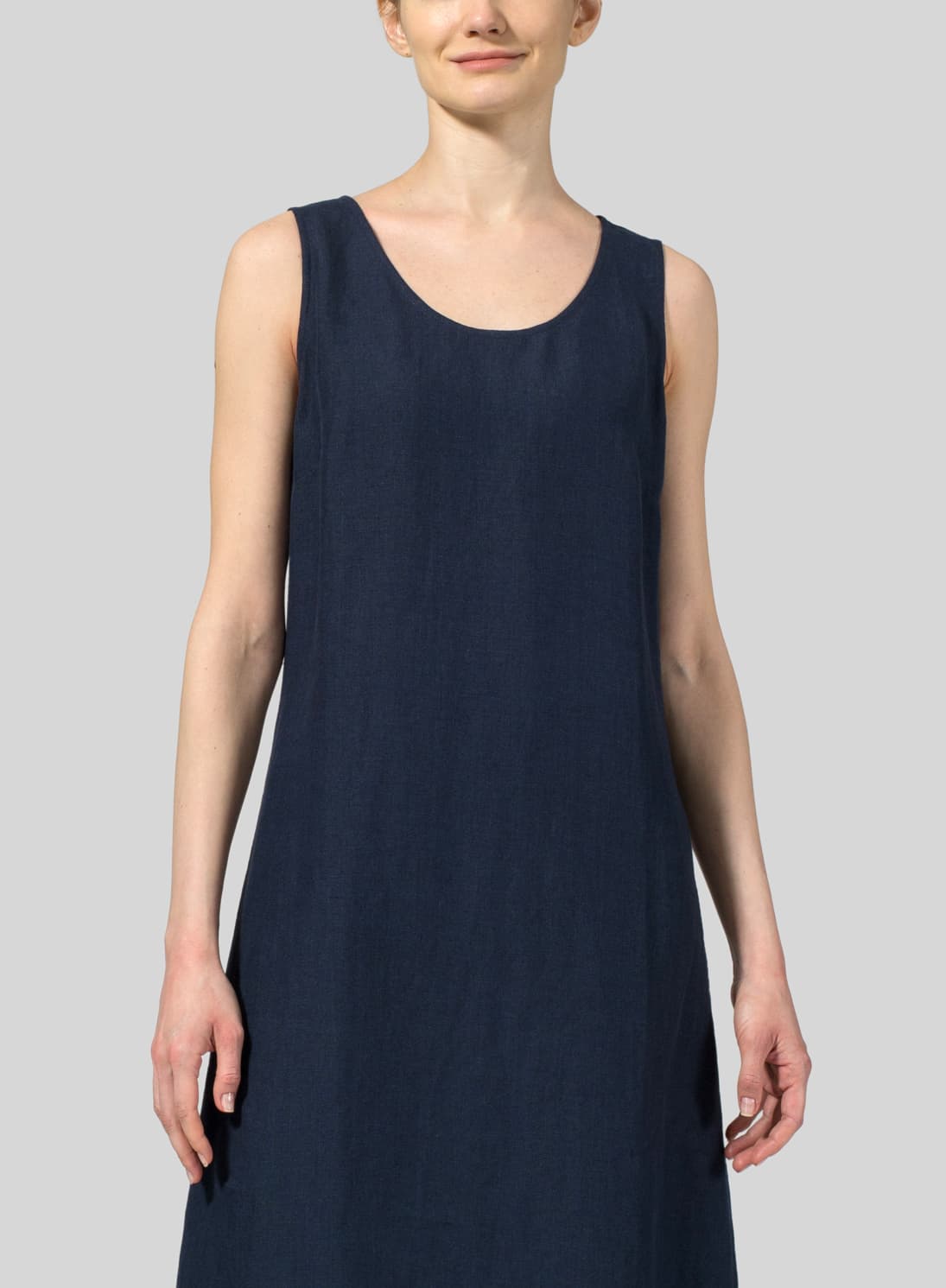 BLACK LINEN SCOOP NECK SLEEVELESS LONG DRESS