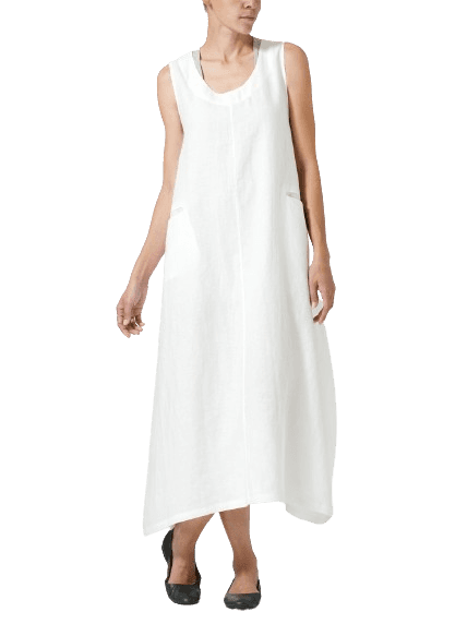 WHITE LINEN SLEEVELESS LONG DRESS