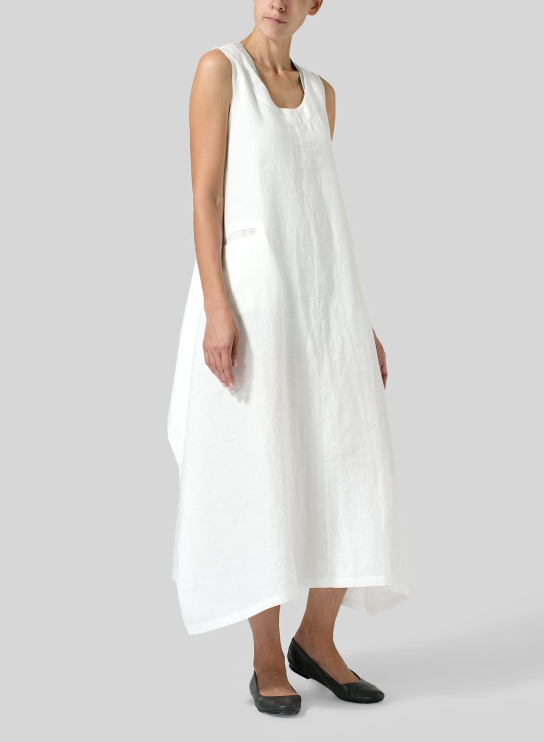 WHITE LINEN SLEEVELESS LONG DRESS