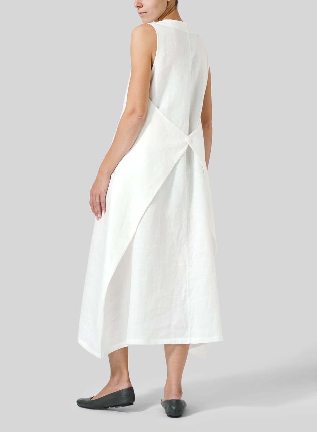 WHITE LINEN SLEEVELESS LONG DRESS