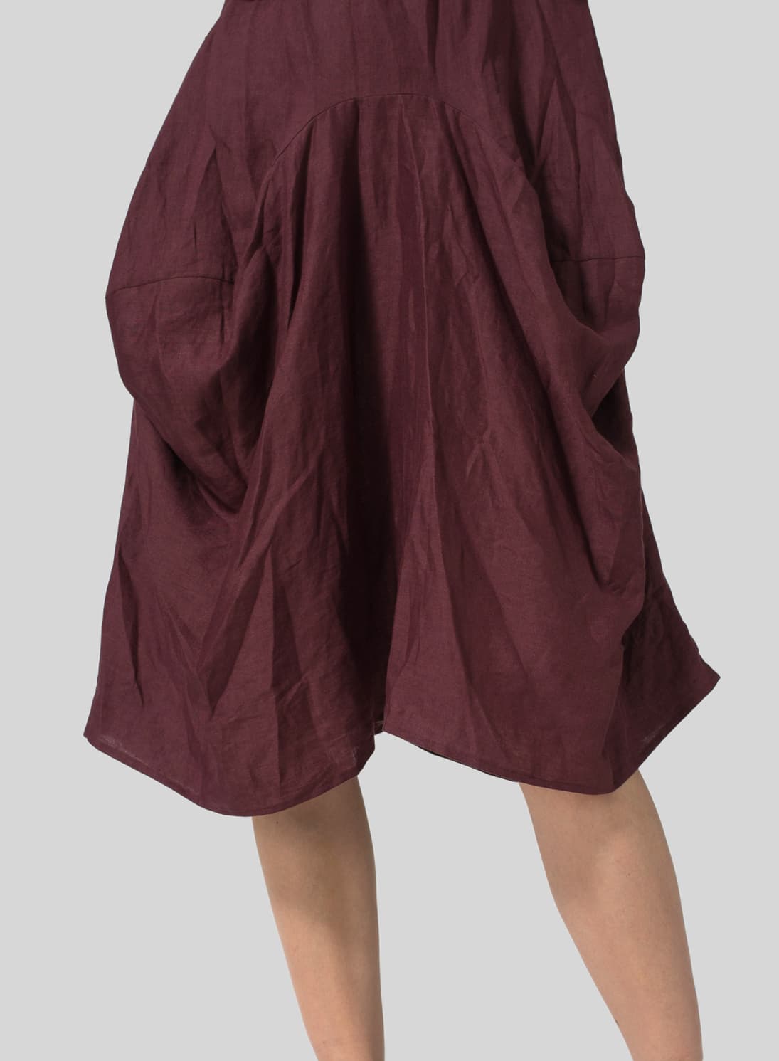 PLUM LINEN SLEEVELESS DRAPED DRESS