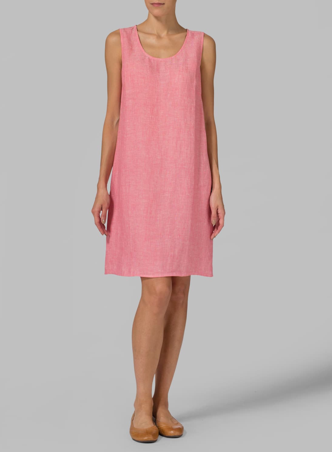 PINK LINEN SLEEVELESS SLIP ON DRESS