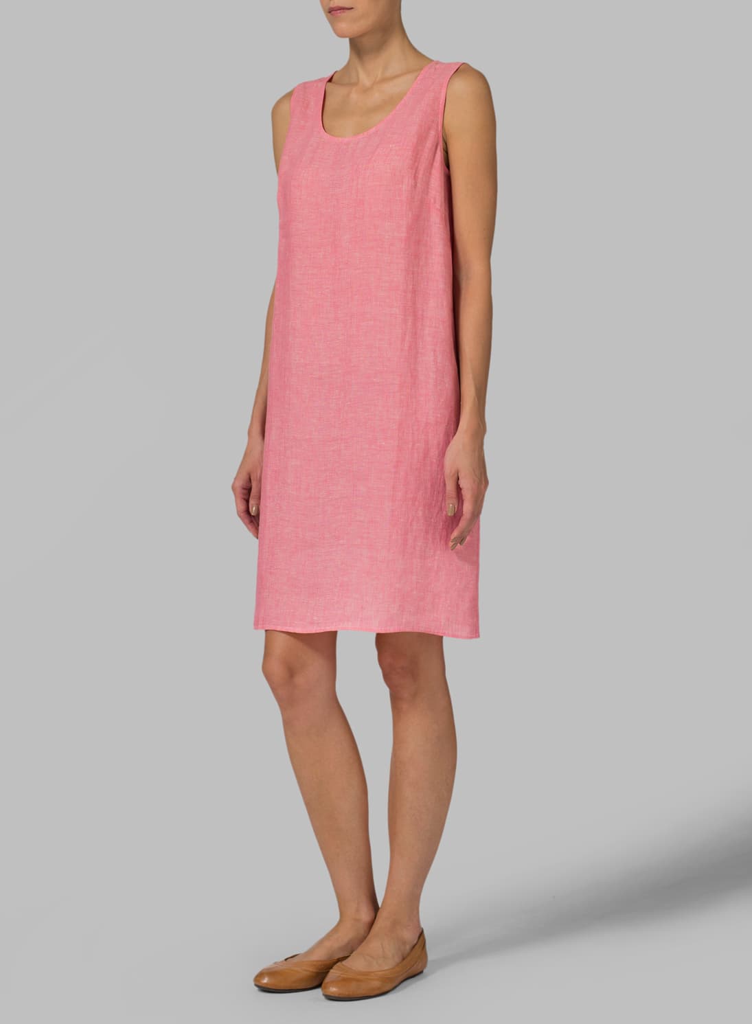 PINK LINEN SLEEVELESS SLIP ON DRESS