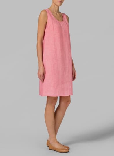 PINK LINEN SLEEVELESS SLIP ON DRESS