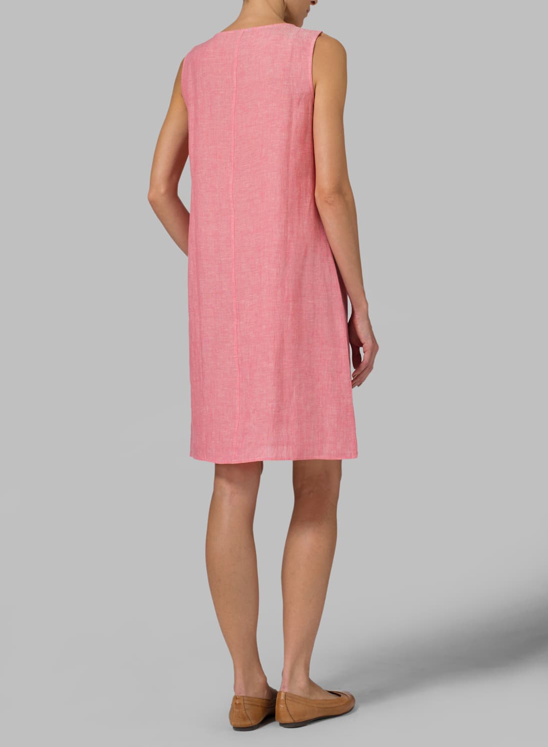 PINK LINEN SLEEVELESS SLIP ON DRESS
