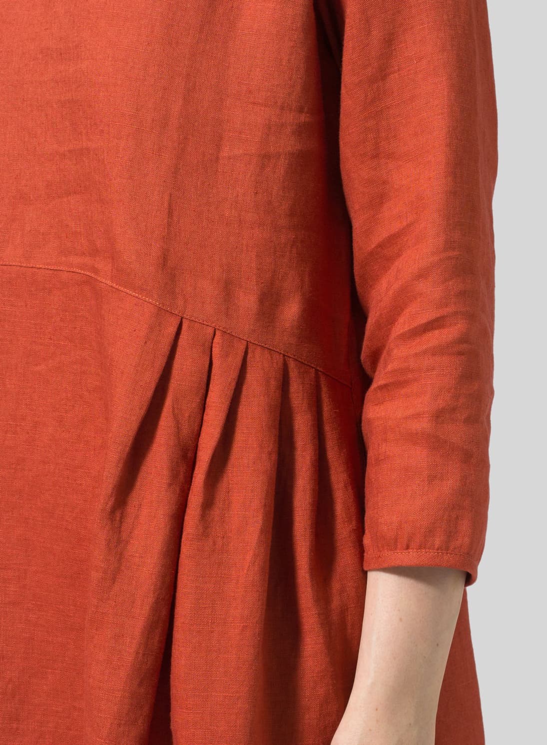 BURNT ORANGE LINEN EMPIRE WAIST MIDI DRESS