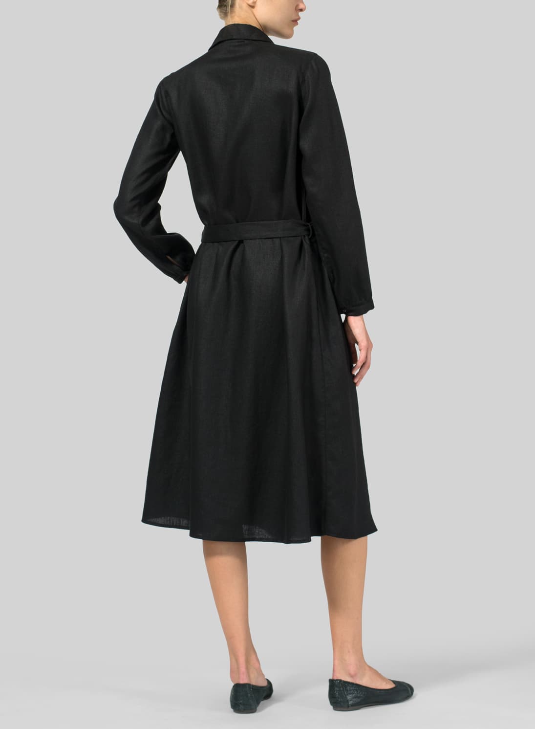 BLACK LINEN WAIST TIE DRESS