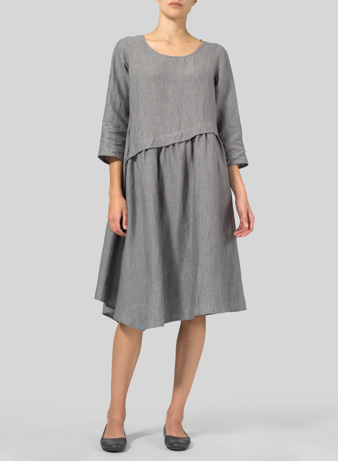 GREY LINEN A LINE ASYMMETRICAL HEM DRESS