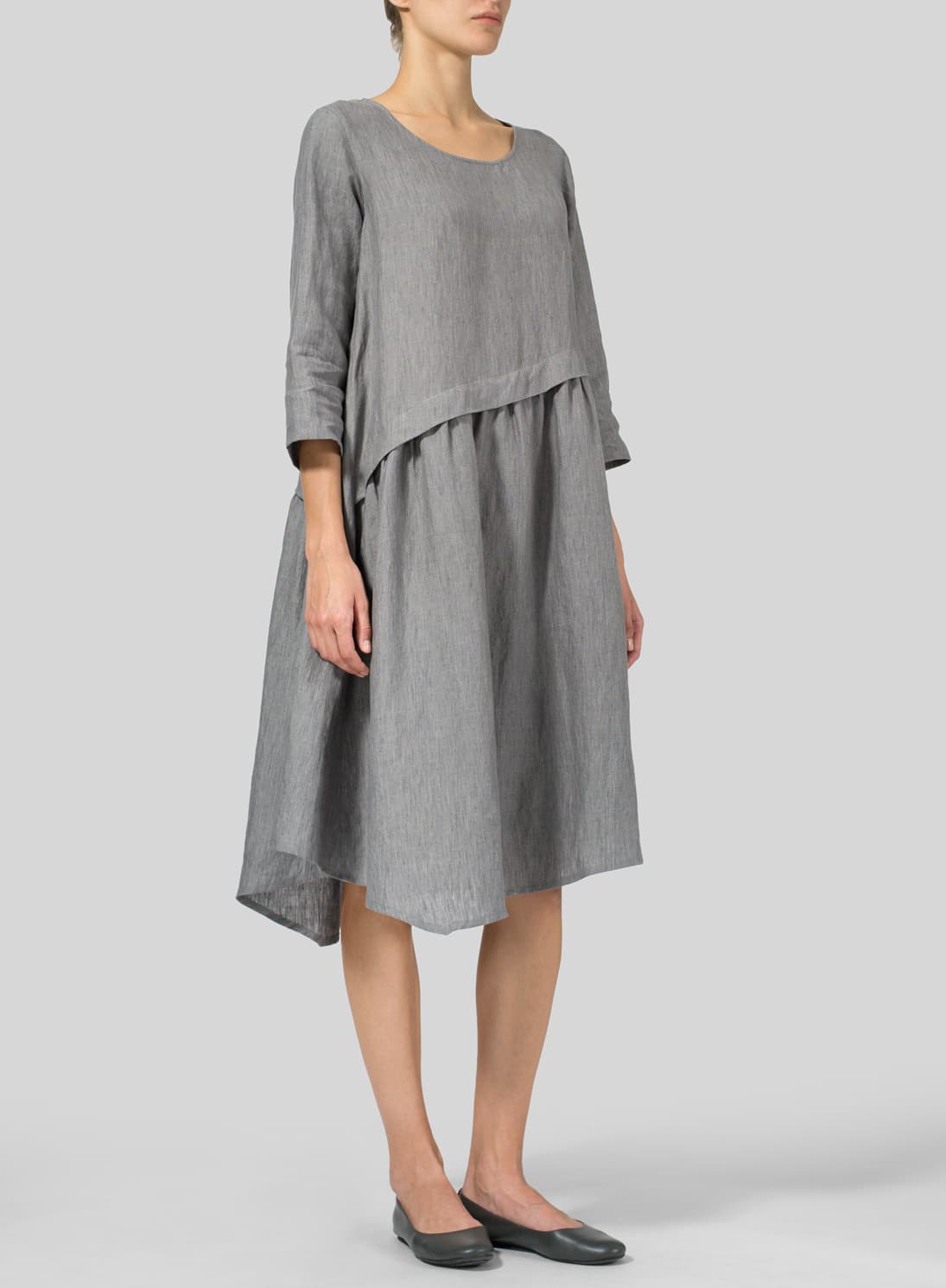 GREY LINEN A LINE ASYMMETRICAL HEM DRESS