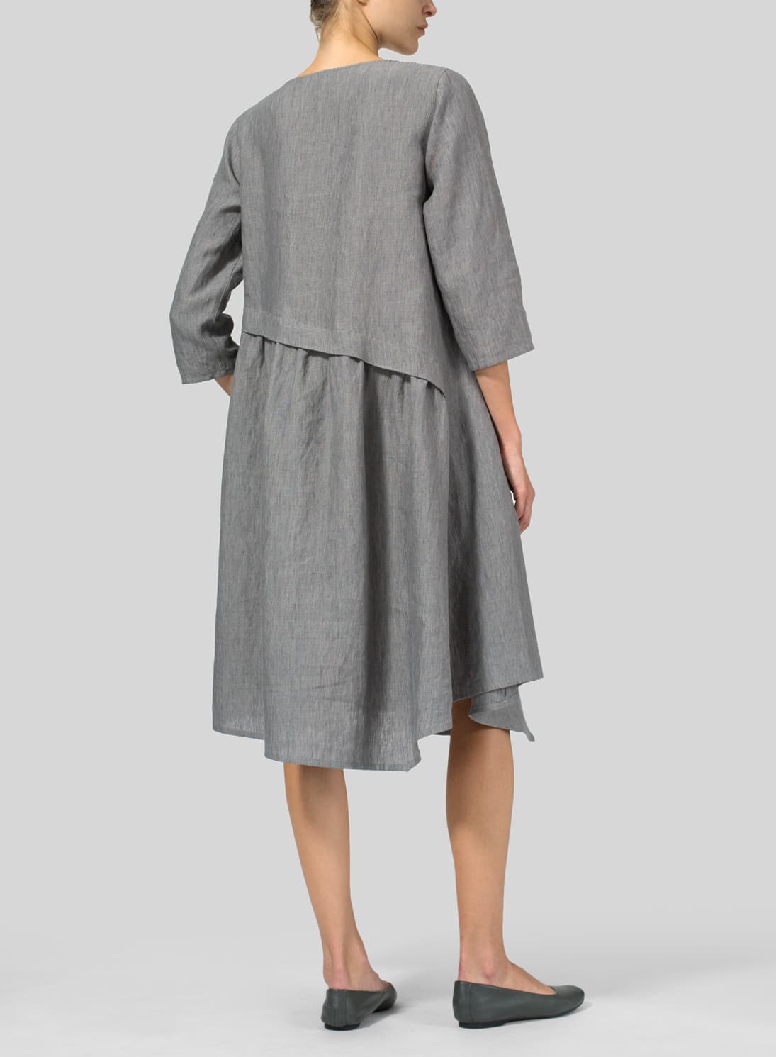 GREY LINEN A LINE ASYMMETRICAL HEM DRESS