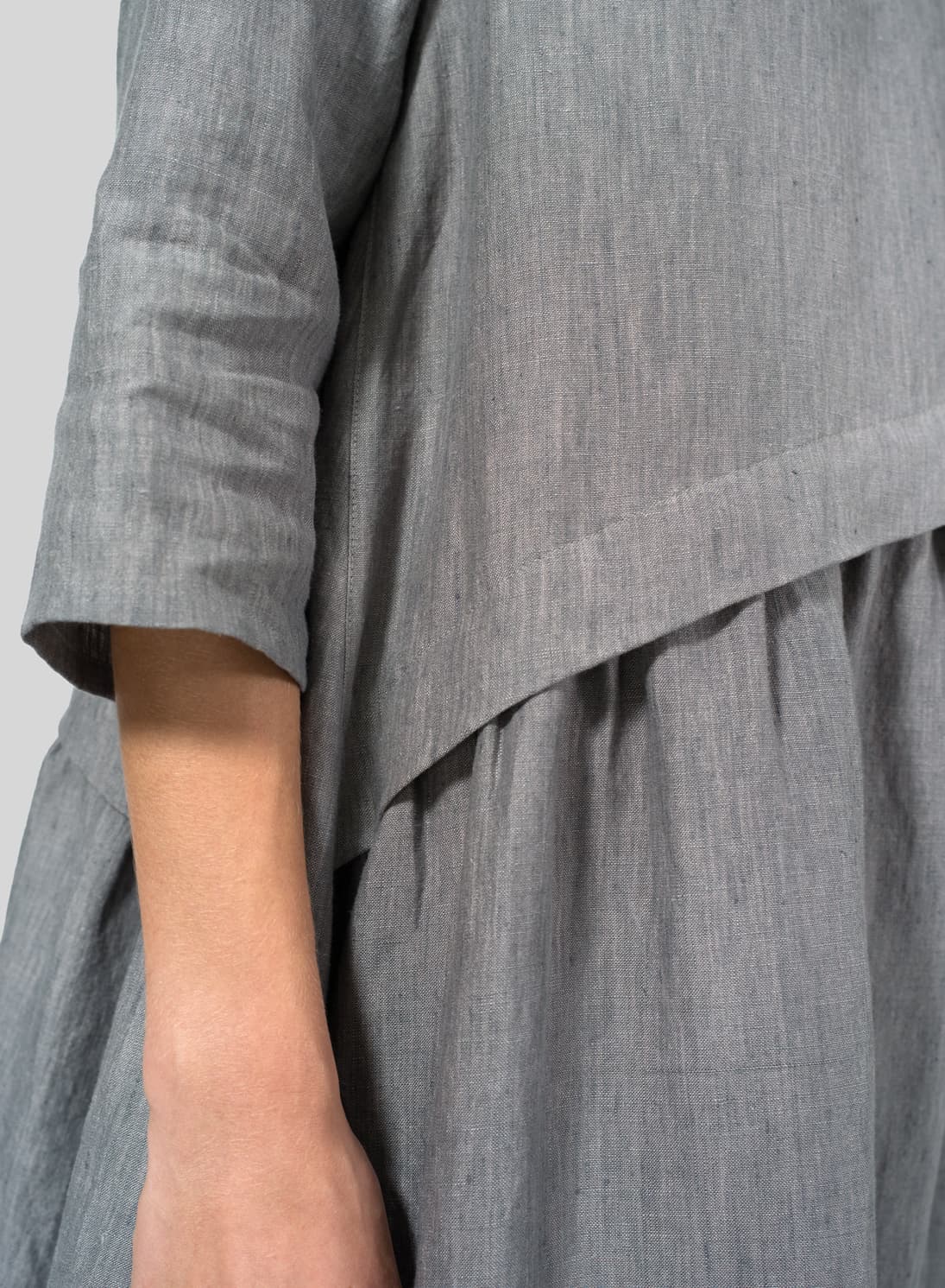 GREY LINEN A LINE ASYMMETRICAL HEM DRESS