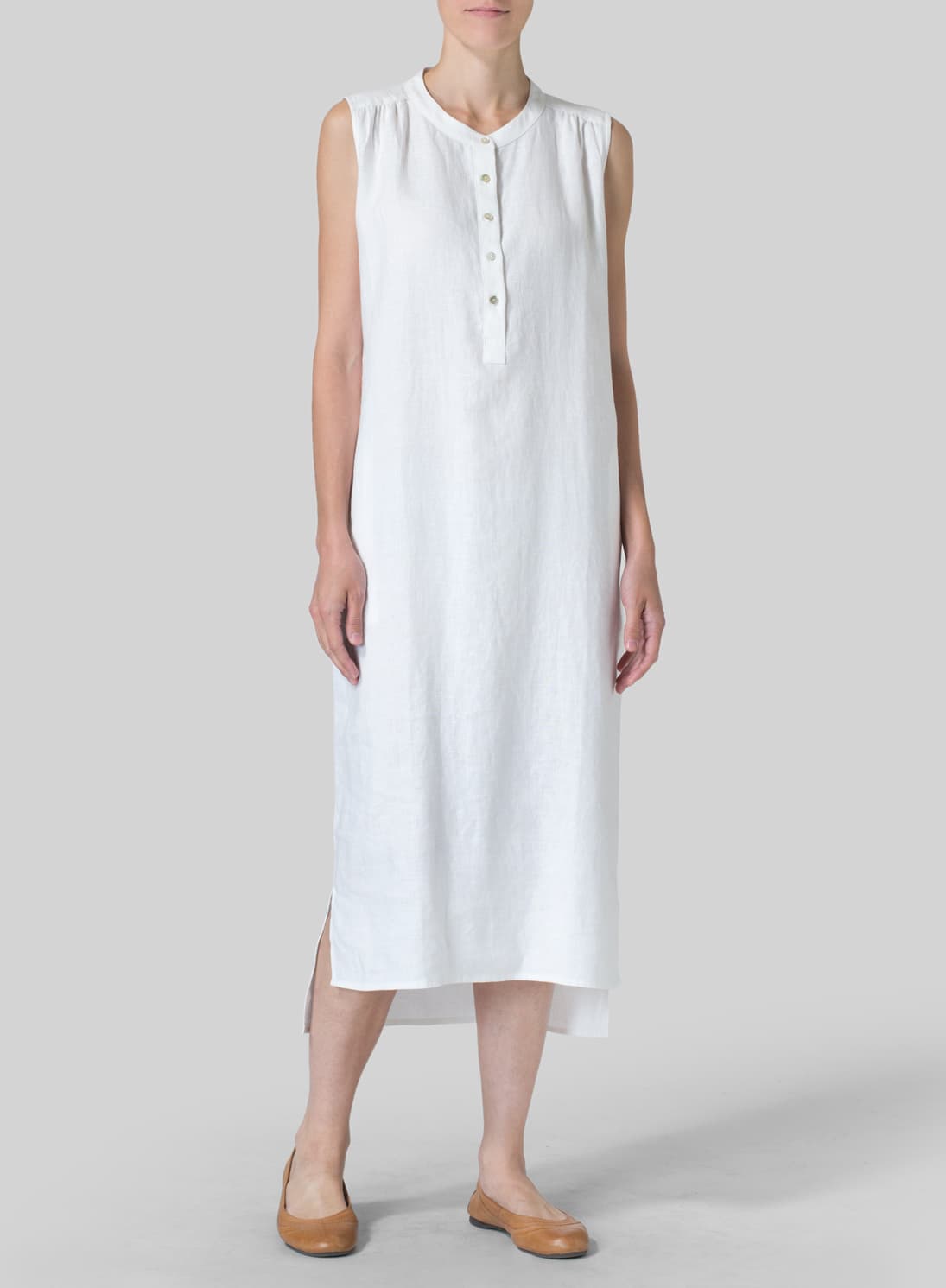 WHITE LINEN SLIP ON DRESS