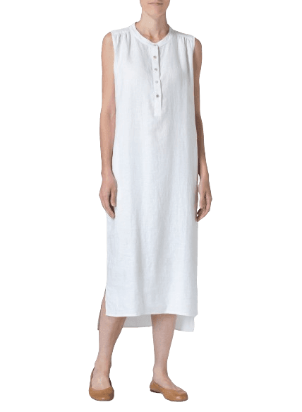 WHITE LINEN SLIP ON DRESS