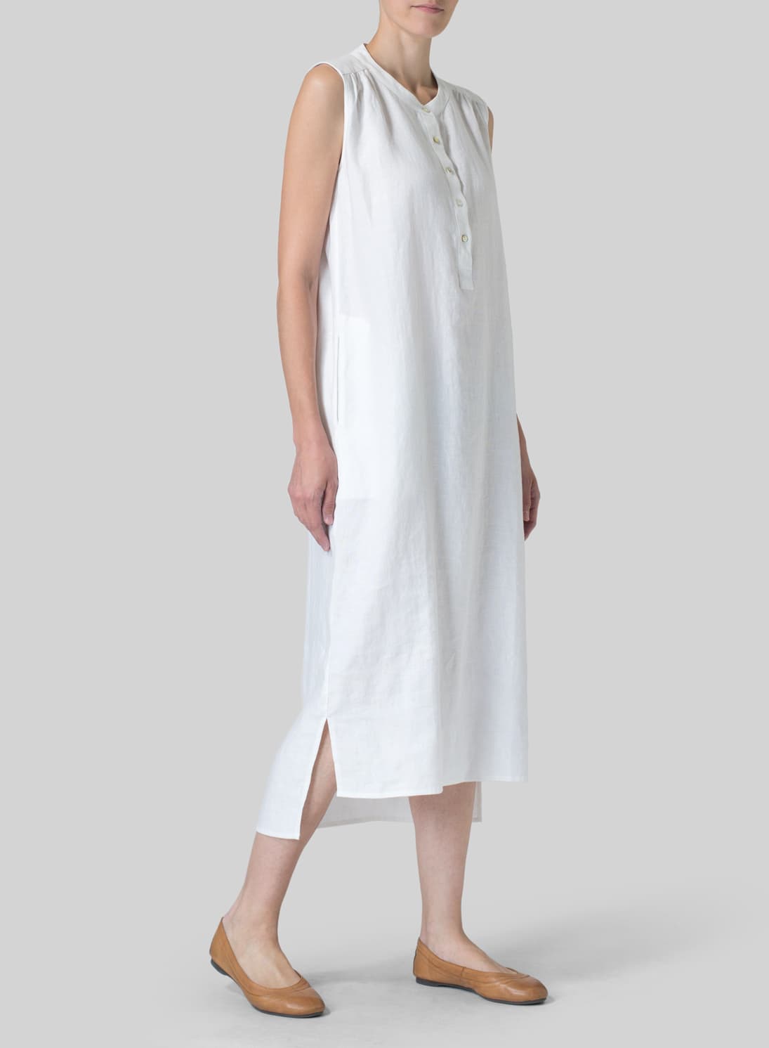 WHITE LINEN SLIP ON DRESS