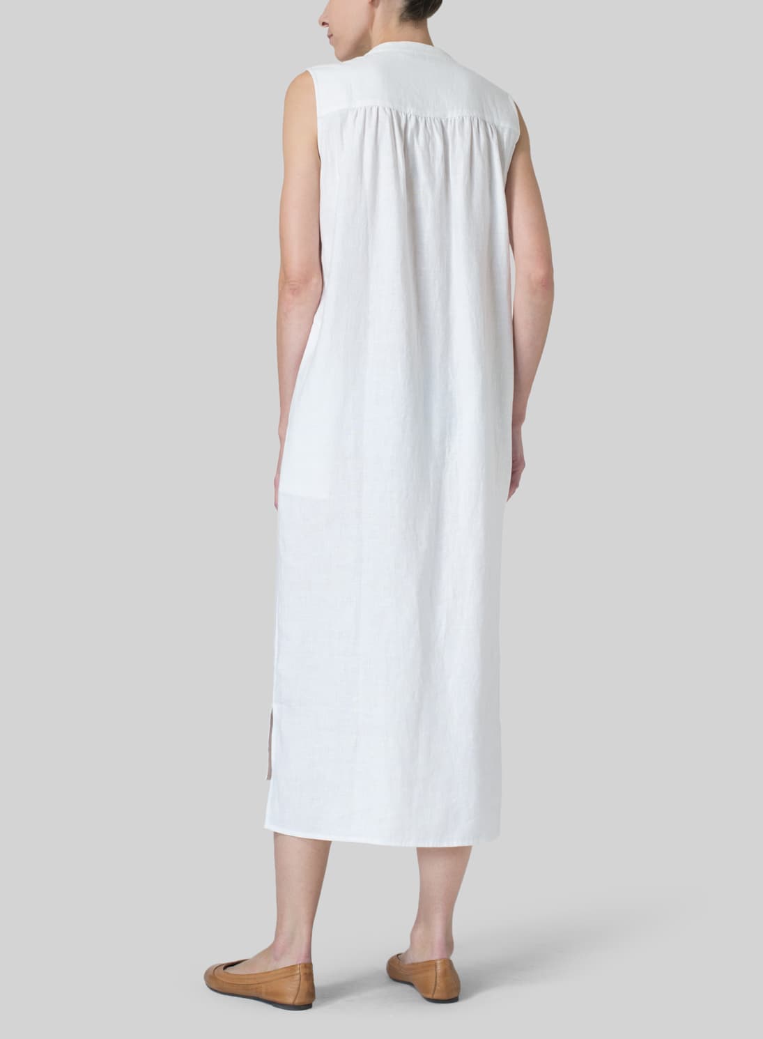 WHITE LINEN SLIP ON DRESS