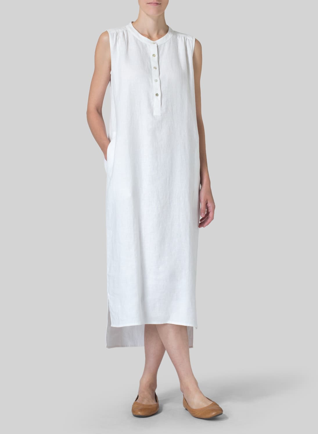 WHITE LINEN SLIP ON DRESS
