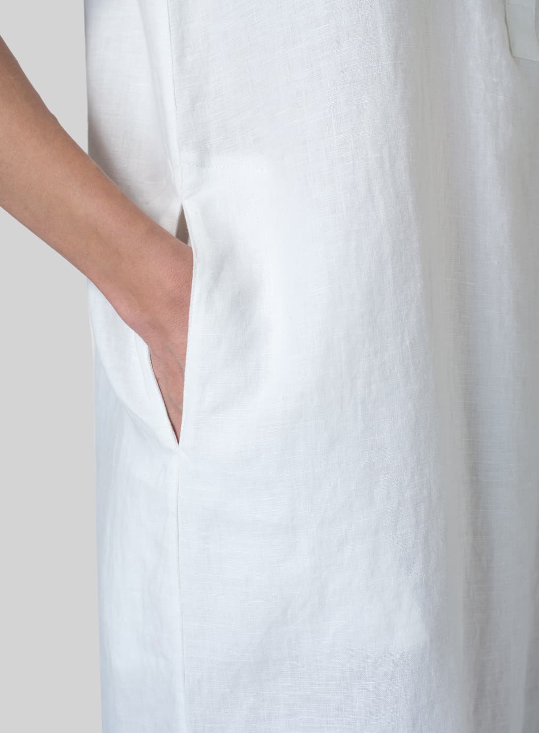 WHITE LINEN SLIP ON DRESS