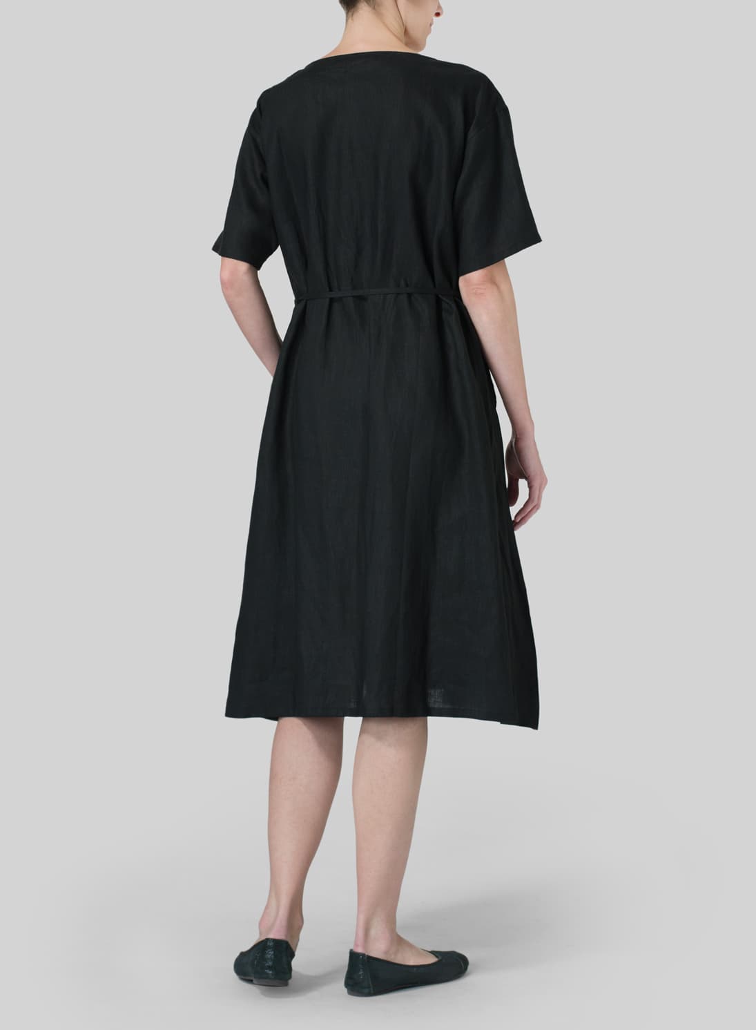 BLACK LINEN TIE WAIST DRESS