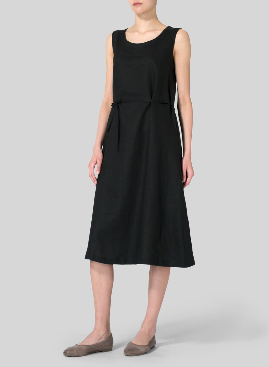 BLACK LINEN A LINE DRESS