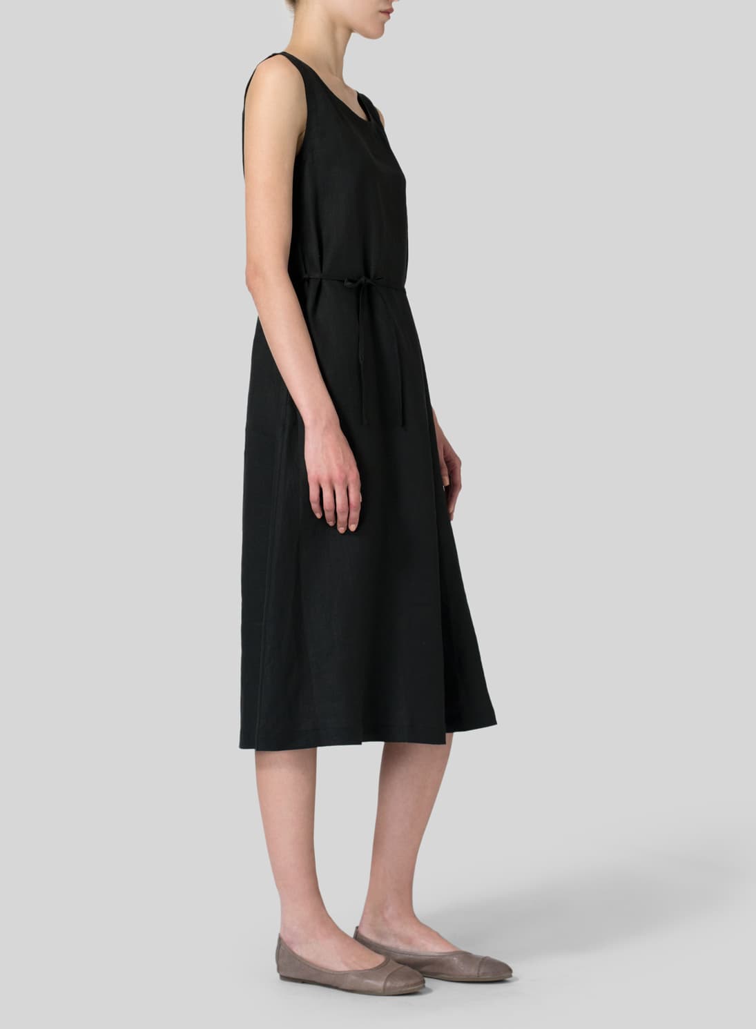 BLACK LINEN A LINE DRESS