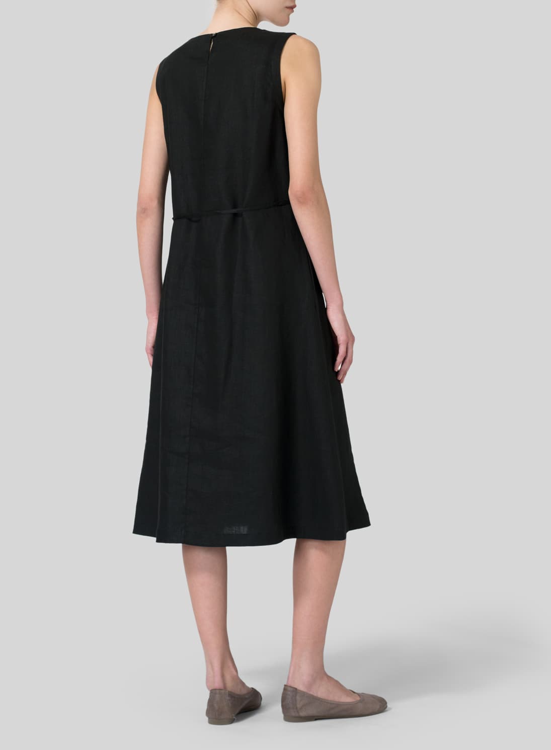 BLACK LINEN A LINE DRESS