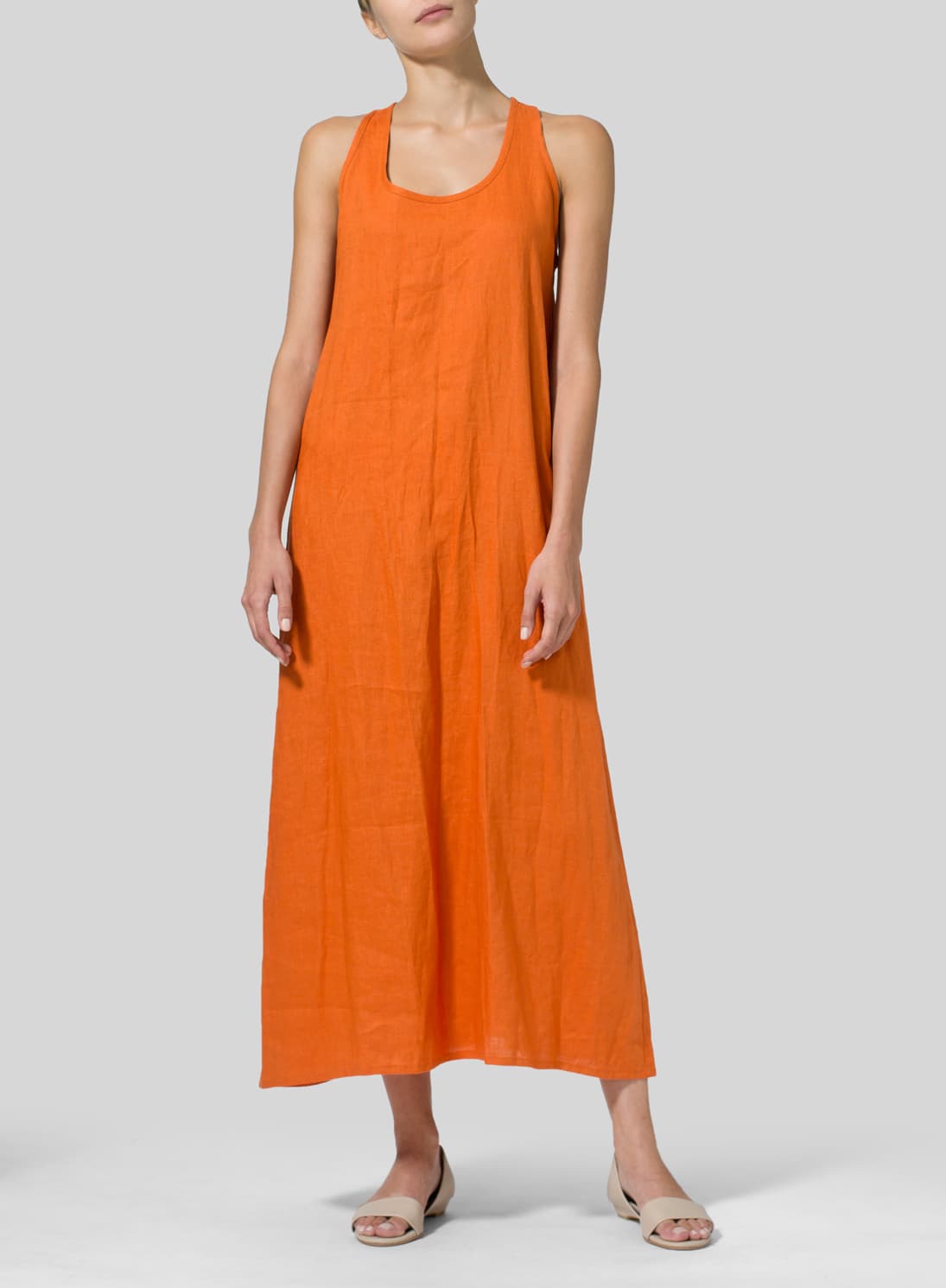 ORANGE LINEN A LINE MAXI  DRESS