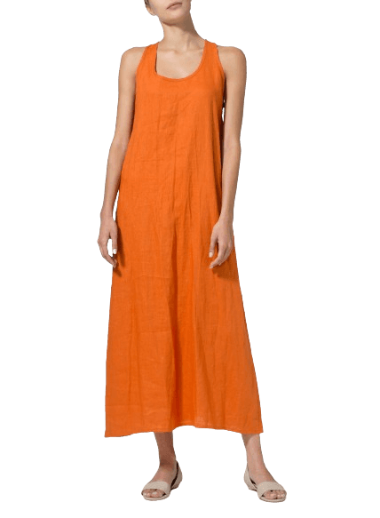 ORANGE LINEN A LINE MAXI  DRESS