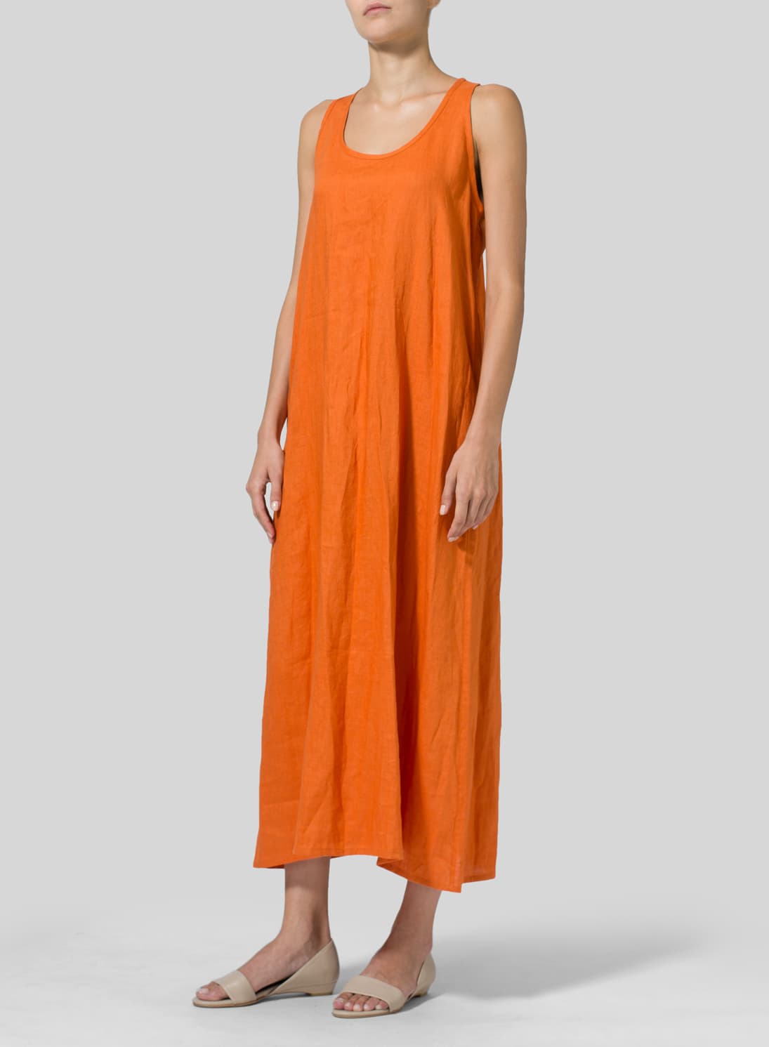 ORANGE LINEN A LINE MAXI  DRESS