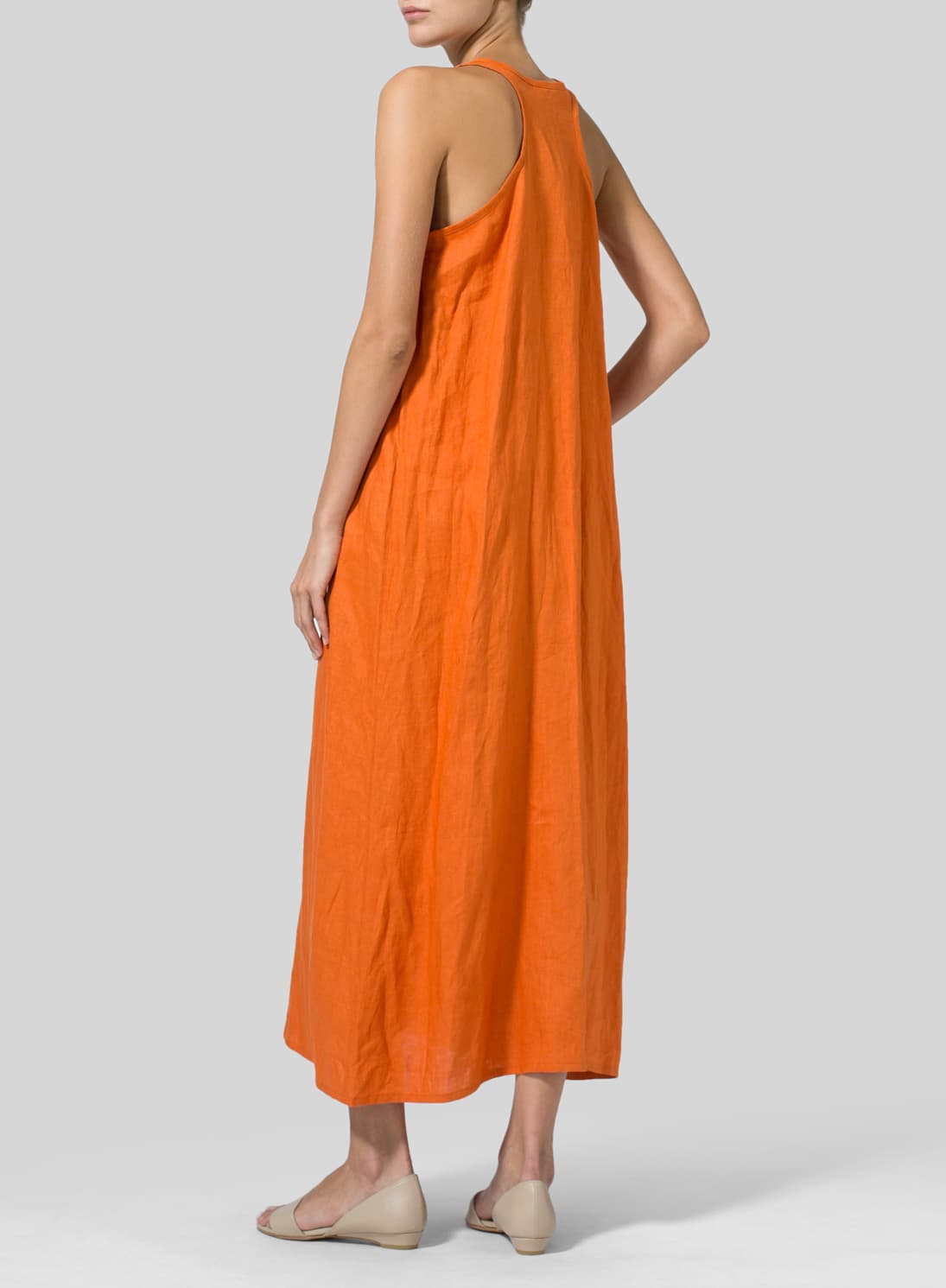 ORANGE LINEN A LINE MAXI  DRESS