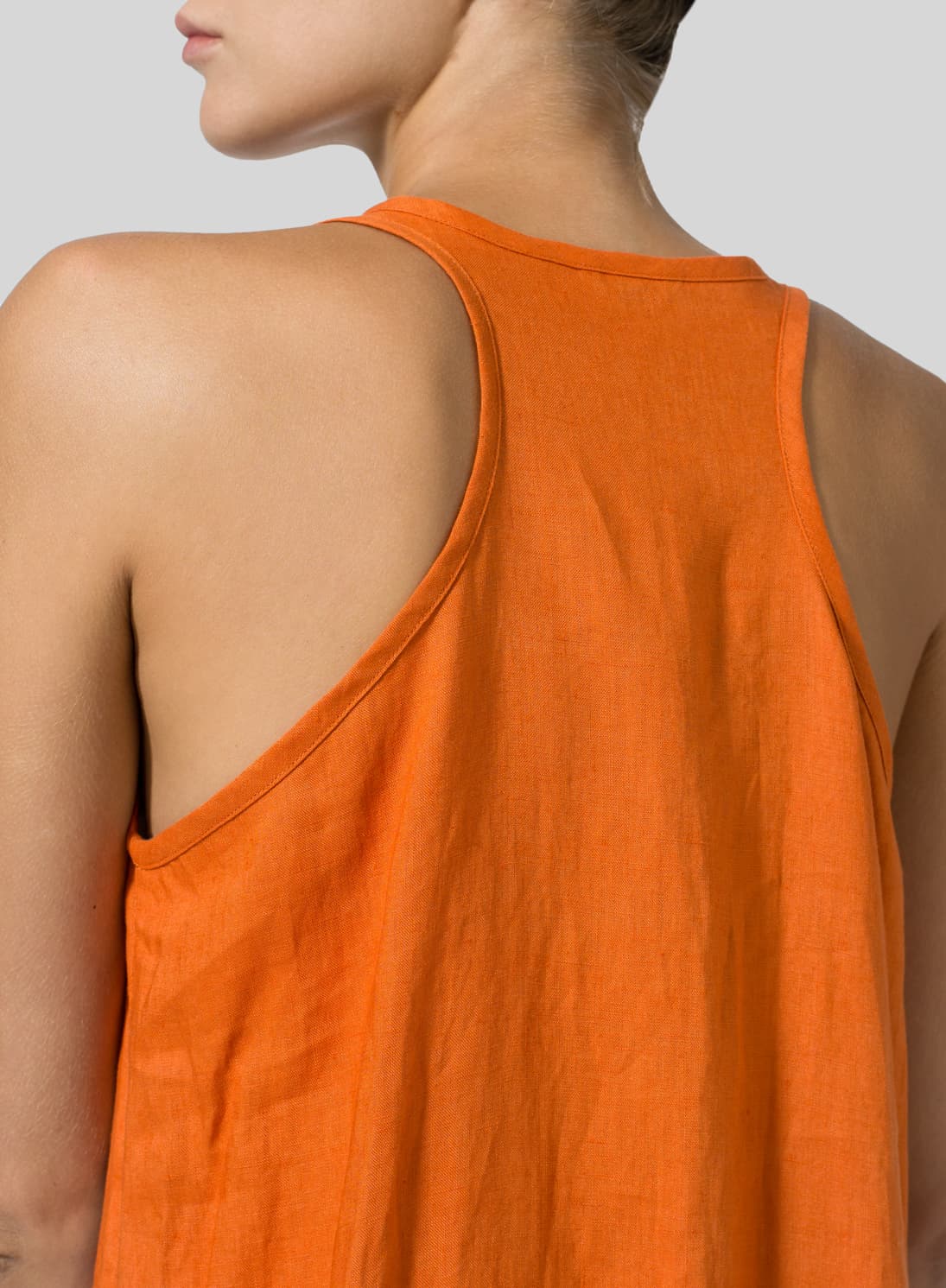 ORANGE LINEN A LINE MAXI  DRESS