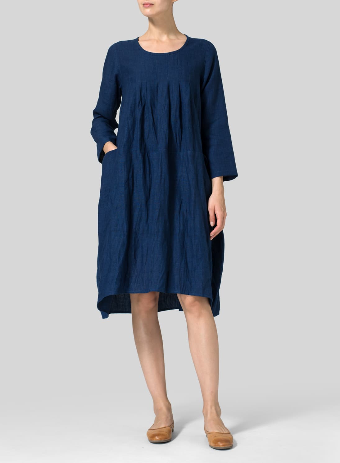 BLUE LINEN MIDI DRESS