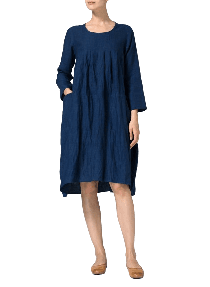 BLUE LINEN MIDI DRESS