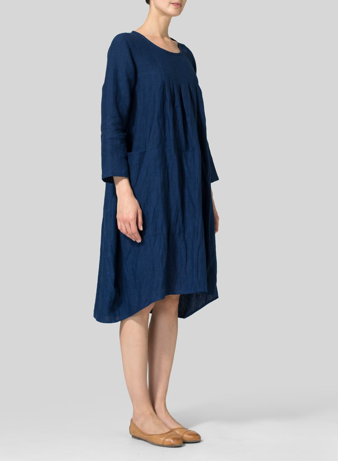 BLUE LINEN MIDI DRESS