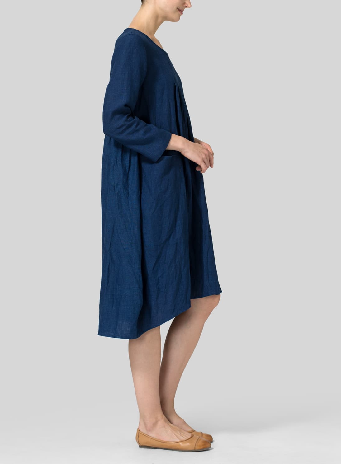 BLUE LINEN MIDI DRESS