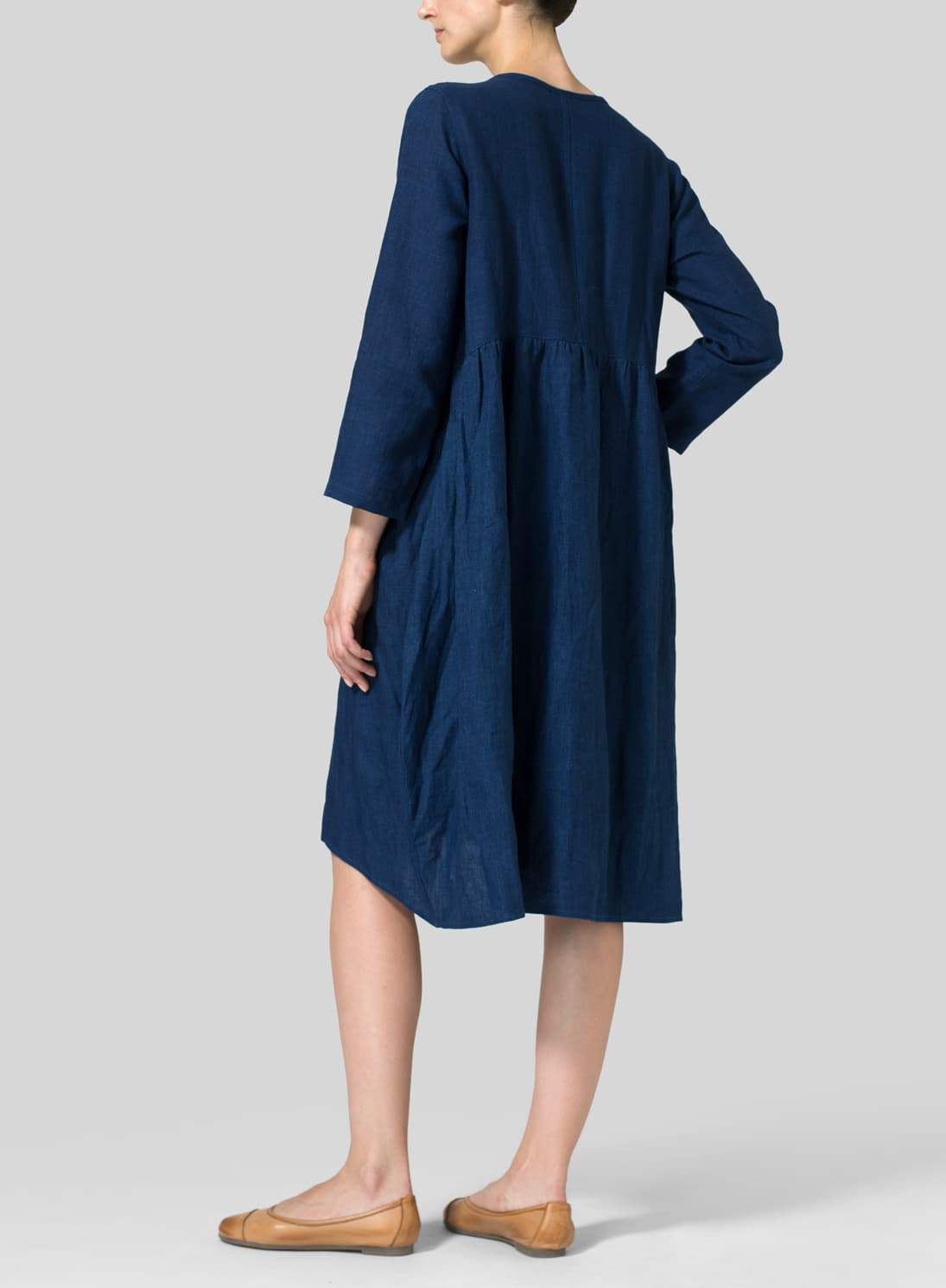BLUE LINEN MIDI DRESS