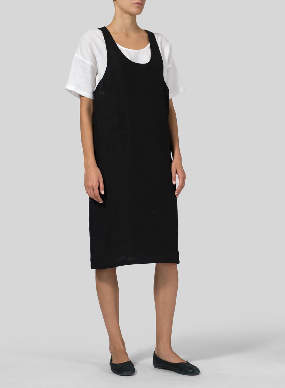 BLACK LINEN OVERALL DRESS
