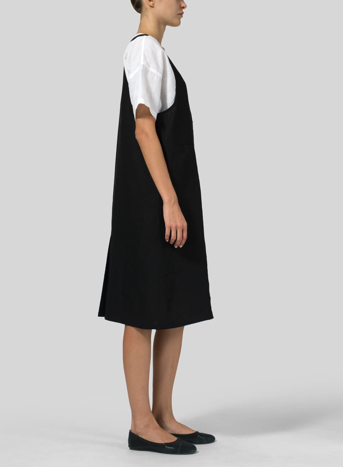 BLACK LINEN OVERALL DRESS