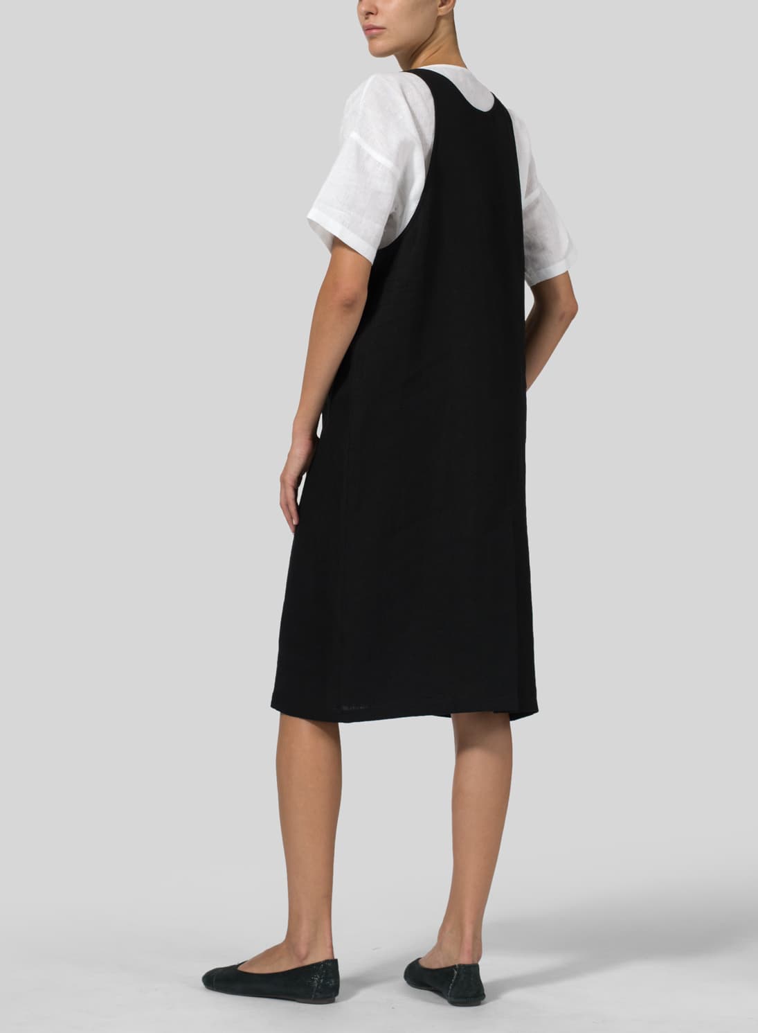 BLACK LINEN OVERALL DRESS