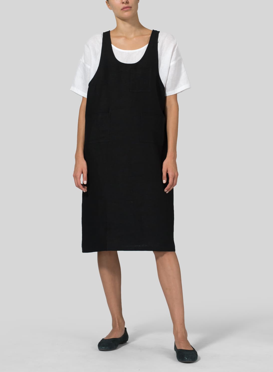 BLACK LINEN OVERALL DRESS