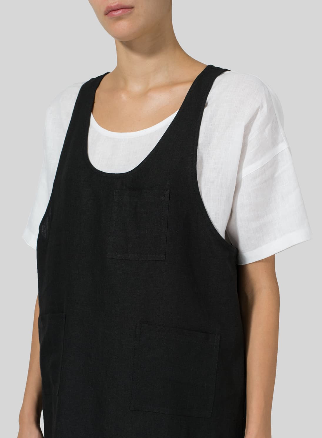 BLACK LINEN OVERALL DRESS