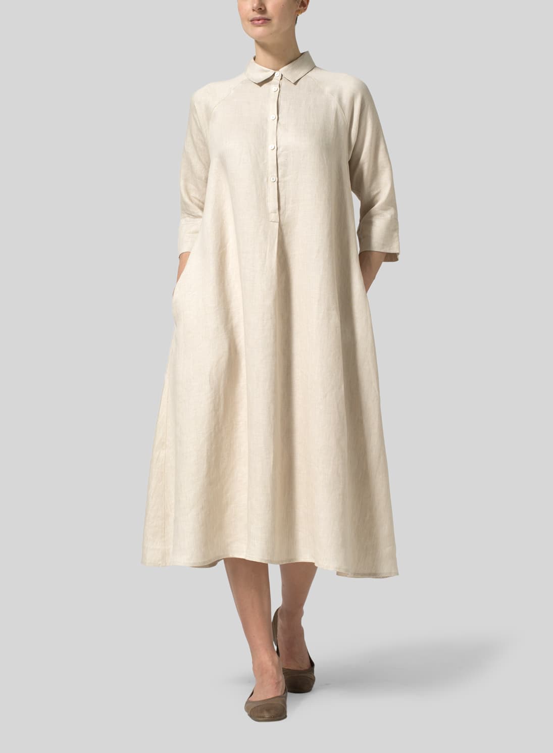 WHITE SAND LINEN FLARE DRESS