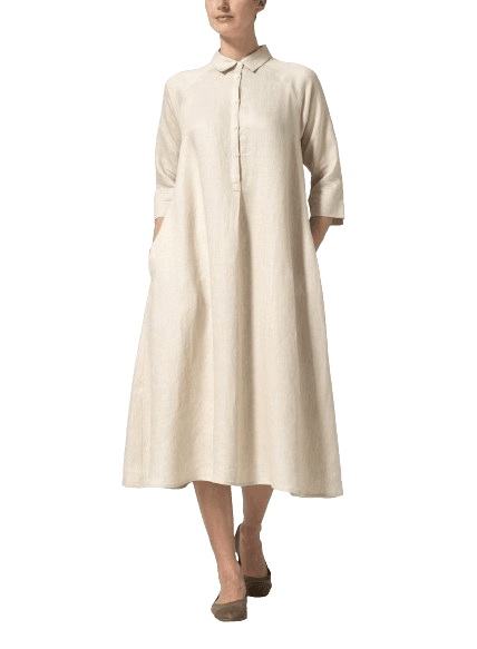 WHITE SAND LINEN FLARE DRESS