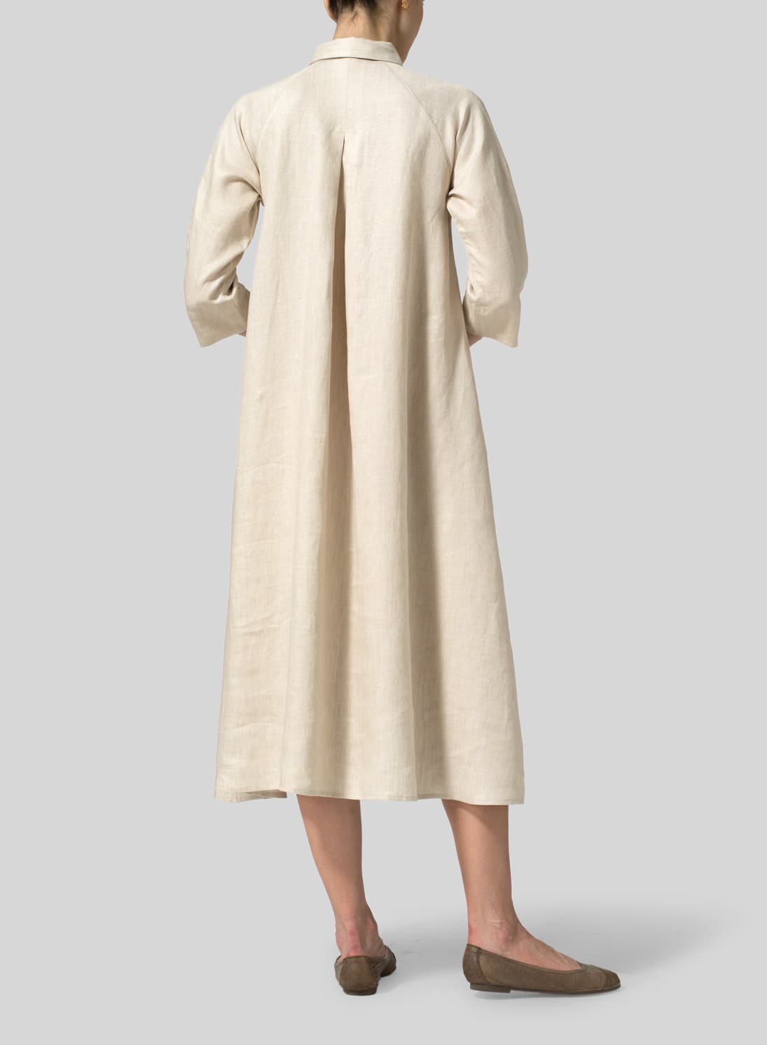 WHITE SAND LINEN FLARE DRESS