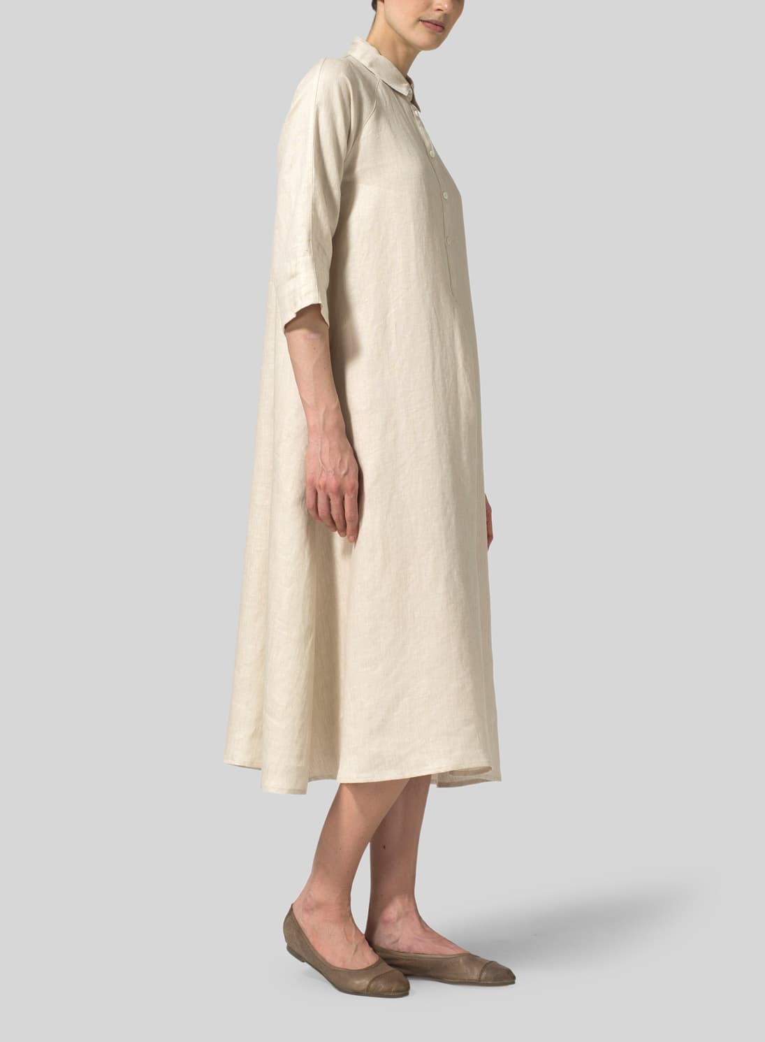 WHITE SAND LINEN FLARE DRESS