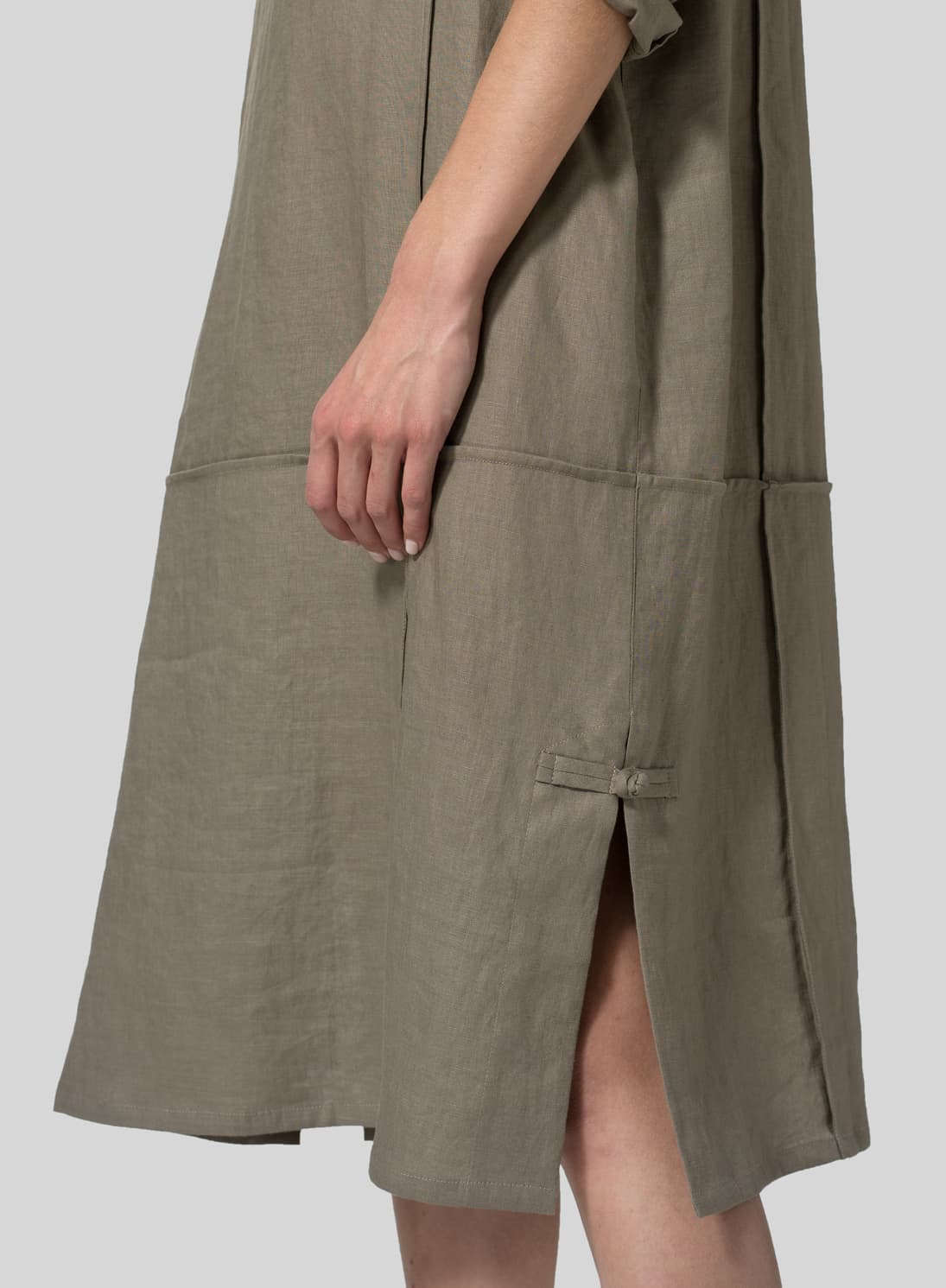 DARK KHAKI LINEN LONG SLEEVE DRESS